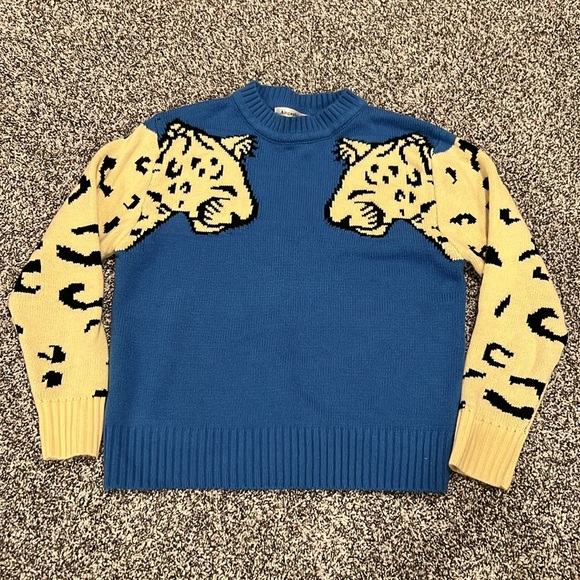 Angashion Blue Size Medium Casual Floral Printed Patchwork Knitted Sweater - Picture 4 of 4